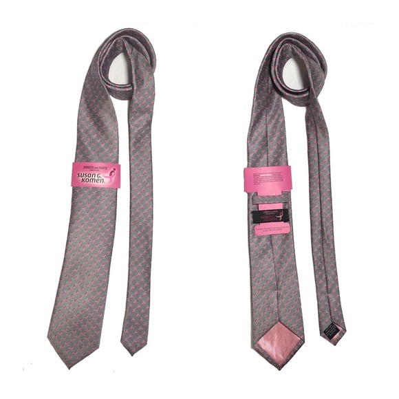 SUSAN G. KOMEN For The Cure Neck Tie, 59”, Grey, Pink Ribbons GENUINE - Picture 5 of 5